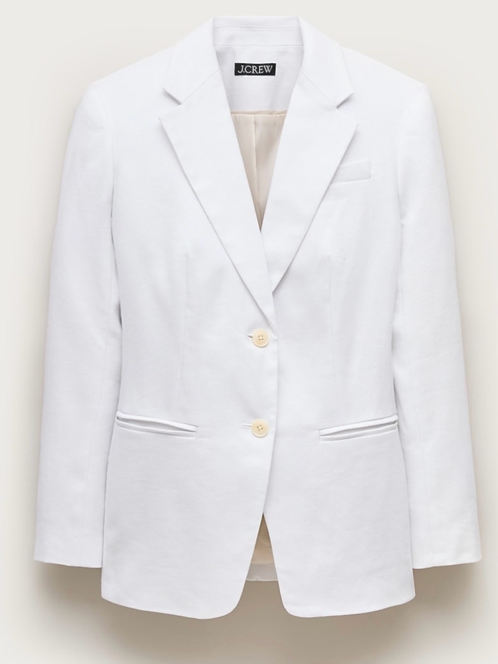 J. Crew Margeaux In Strech Linen Blend Off White Structured Notch-Lapel Blazer